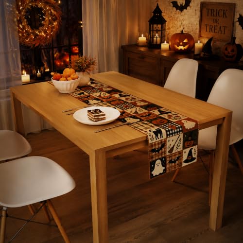 Halloween Patchwork Table Runner - Rustic Farmhouse Style, 73x13.8 Inches