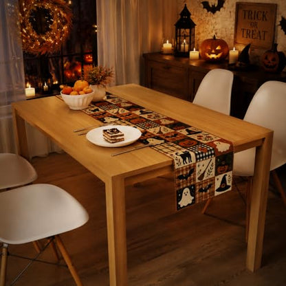 Halloween Patchwork Table Runner - Rustic Farmhouse Style, 73x13.8 Inches
