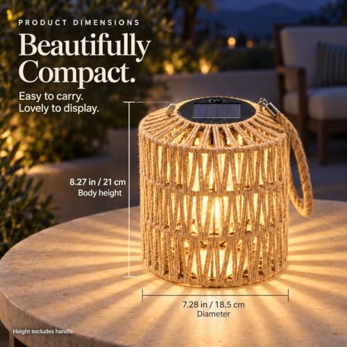 Cooo 2 Pack Large Solar Rope Lanterns for Outdoor Gardens - Natural Plant Fiber, Handwoven, 8.27 Inch