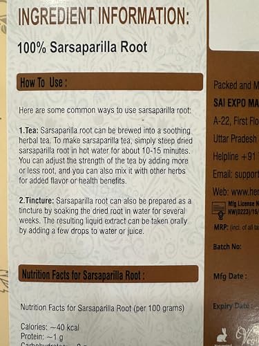 Herbs Botanica Organic Sarsaparilla Root/Sasperella Root for Herbal Tea Hemidesmus Indicus Sasparilla Natural Blood PurifierSkin Health, Immunity, and Joint Support 1 LB