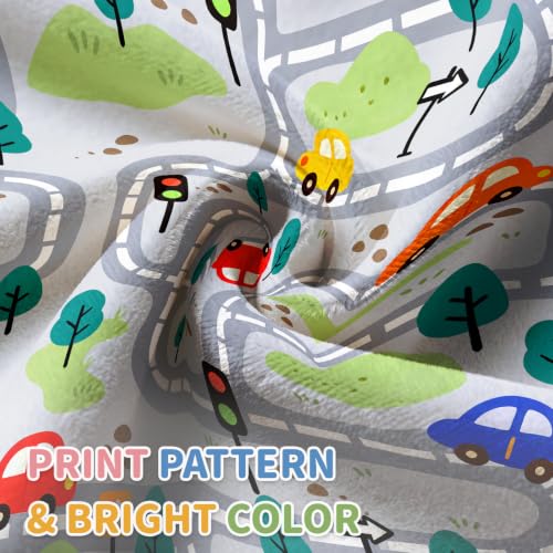 Kids Round Road Track Rug 47x47 Inches - Brown Variation - Car Play Mat for Bedroom & Playroom