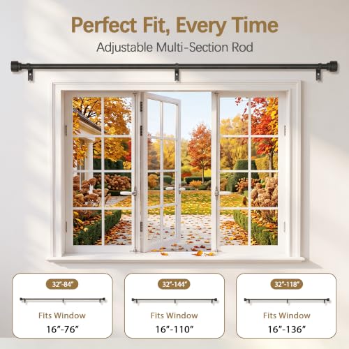 Black Adjustable Curtain Rods for Windows 32-144 Inches Heavy Duty 1-Inch Diameter