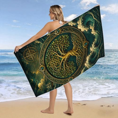 Nordic Viking Waves Tree of Life Beach Towel 36x72 Inches Large Absorbent Quick Dry