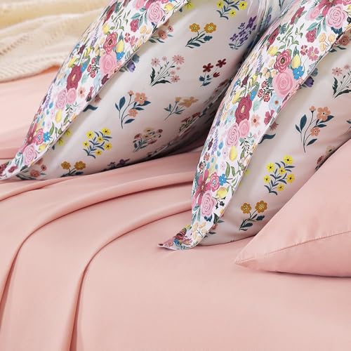 Andency King Reversible Floral Comforter Set - Pink Multi, 104x90 Inches