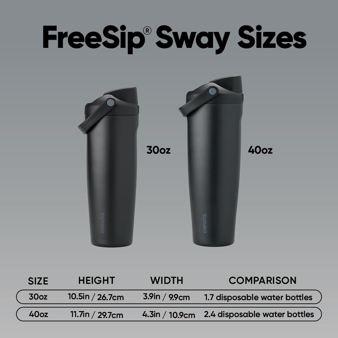 Owala FreeSip Sway - 40-Oz. Stainless Steel Water Bottle - Sleek Black Design