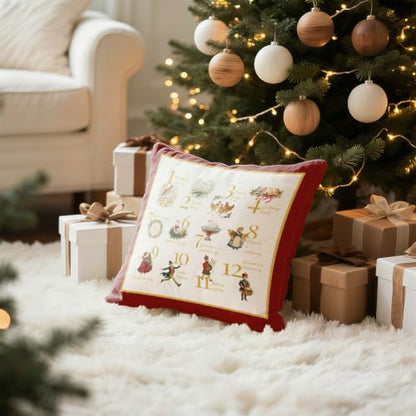 Multicolor 18x18 Inch Farmhouse Christmas Pillow Cover - 12 Days of Holiday Decor