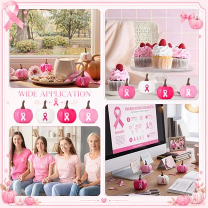 24 Pcs Breast Cancer Awareness Foam Pumpkins Pink Ribbon Gift Set - Fall Halloween Charity Decor