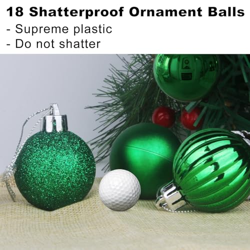 Emerald Green Christmas Ornaments Set of 18 - 3.2 Inch Shatterproof Holiday Decorations, Variation: 3.2" 18PCS / Emerald Green