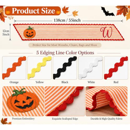 Halloween Striped Monogram Wreath Sash - Fall Front Door Decor