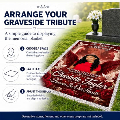 Personalized Memorial Grave Blanket with Photo, Name & Date - Style-18