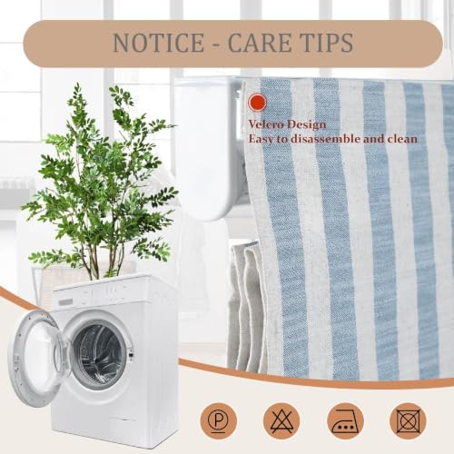 Blue White Striped Linen Roman Shade - Customized, 1 Panel, Cordless
