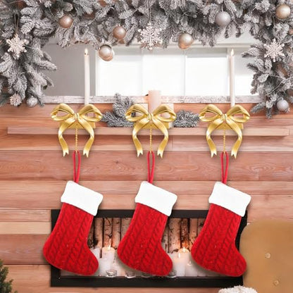 MorningRo 6 Pcs Gold Bow Christmas Stocking Holder Hooks for Mantel - Classic