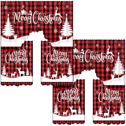Christmas Kitchen Curtains Set - Red Black Buffalo Plaid Window Decor, 6 Pieces Variation 6