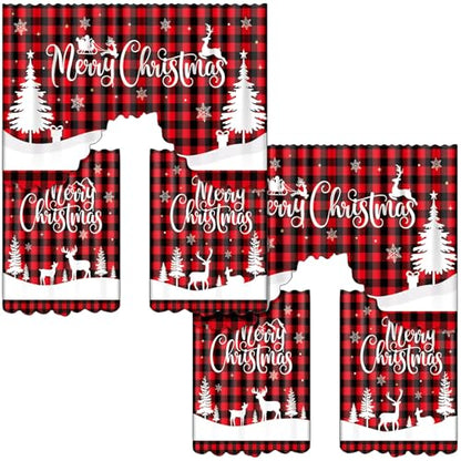 Christmas Kitchen Curtains Set - Red Black Buffalo Plaid Window Decor, 6 Pieces Variation 6