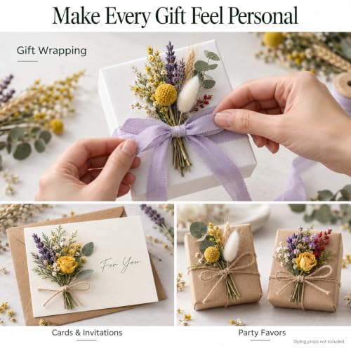 Dried Flower Bouquet with Lavender, Roses & Eucalyptus - 125 Stems for DIY Crafts & Decor