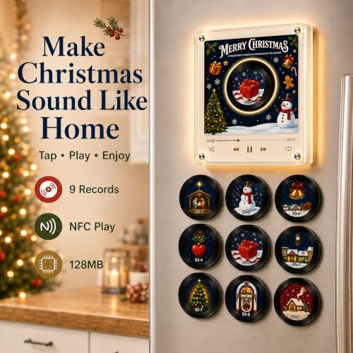 Christmas Mini Vinyl Record Music Player with Fridge Magnets - Classic Christmas