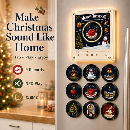 Christmas Mini Vinyl Record Music Player with Fridge Magnets - Classic Christmas