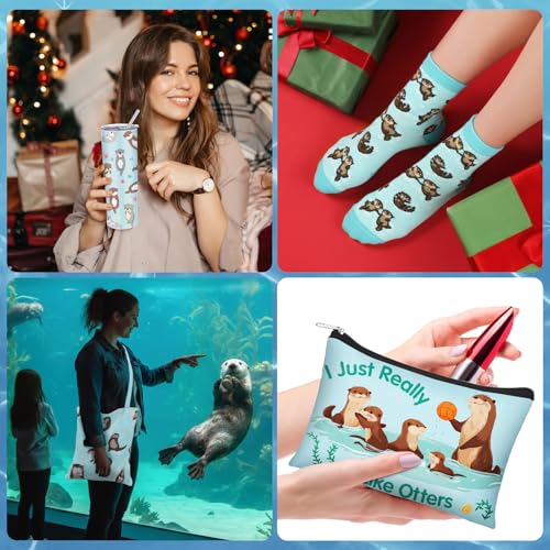 Blue Sea Otter Gift Set - 10 Pcs Tumbler, Blanket, Socks & More (Variation: Blue Sea Otter)