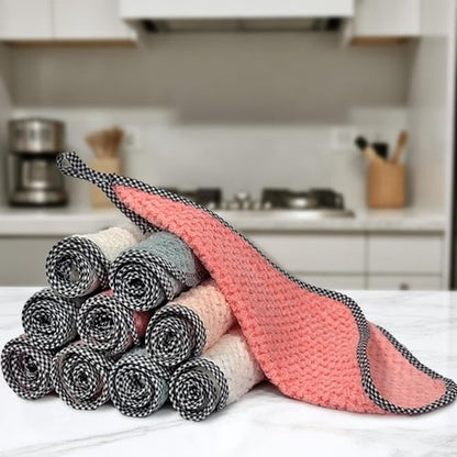 AIWIWH Dish Towels with Hanging Loop, Coral Velvet Microfiber Cleaning Cloths, Super Absorbent & Fast Drying, Reusable Lint Free Dishcloths for Kitchen, Washing Dishes (12, Flesh Pink)
