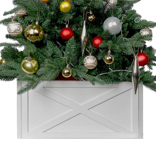 Small White Christmas Tree Collar Box - 17 Inch Wooden Tree Stand Cover