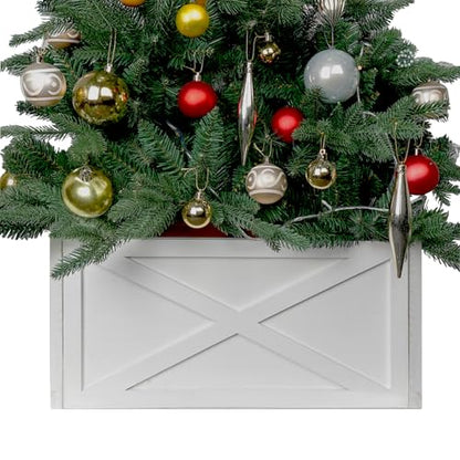 Small White Christmas Tree Collar Box - 17 Inch Wooden Tree Stand Cover