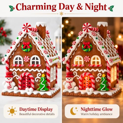 Lighted Gingerbread House Christmas Decor - Clay Dough, 6.3 Inch
