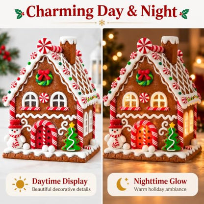 Lighted Gingerbread House Christmas Decor - Clay Dough, 6.3 Inch