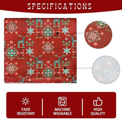 Christmas Table Runner Red with Reindeer Snowflake Geometric Pattern 13x48 Inches - Farmhouse Holiday Decor