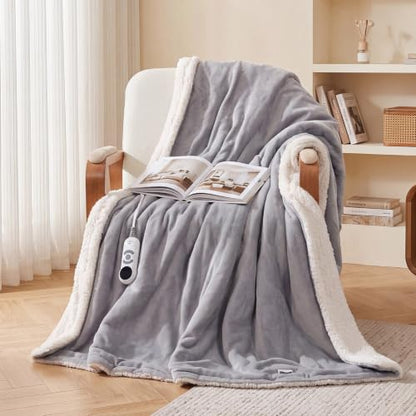 Gray Twin Electric Blanket 62x84 with 6 Heating Levels - VALUXE