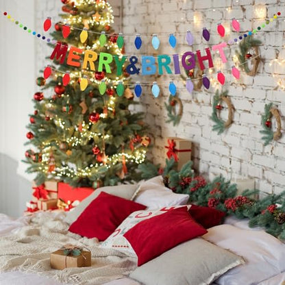Breling 3Pcs Large Christmas Felt Garland Banner Bright Color - 3D Light Bulb Decor