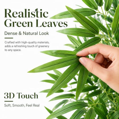 6FT Artificial Bamboo Tree with Real Bamboo Trunks and Silk Leaves - Indoor Faux Plant