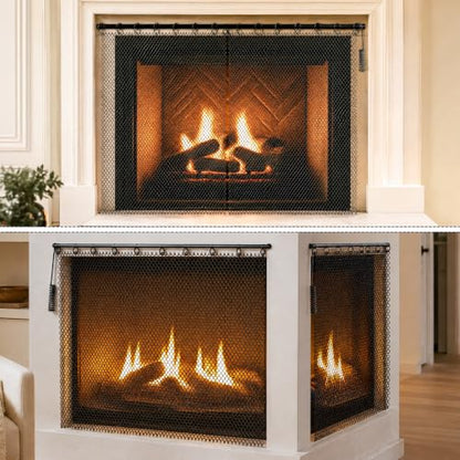 Fireplace Mesh Curtain Screen 26 x 24 Inches - Black Steel Fireplace Cover