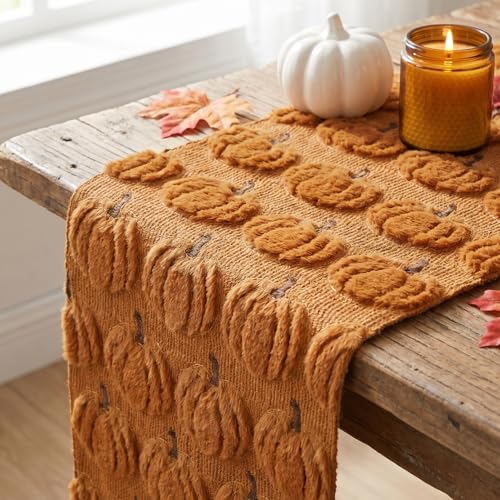 Caramel Faux Fur Fall Table Runner 13x72 Inch - Soft Polyester Decor