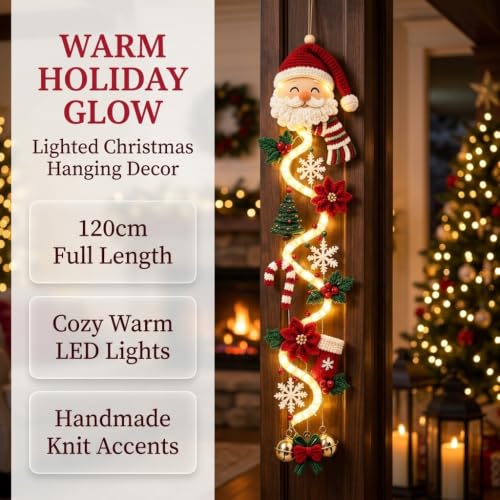 Lighted Christmas Door Hanger Glowing Wreath with Warm LED Lights - Type A