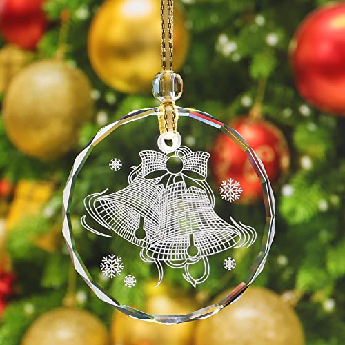 Christmas Crystal Hanging Ornament - Shiny Engraved Glass Decor - Variation C