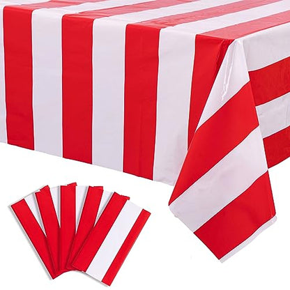 Kesfey Red Horizontal Striped Carnival Tablecloth 5 Pack - 54x108 Inch