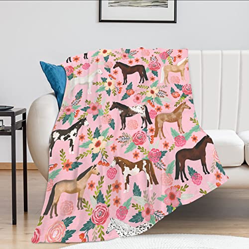 Exroozy Pink Horse Blanket with Flower Pattern - 80x60 Inches for Adults