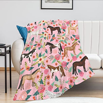 Exroozy Pink Horse Blanket with Flower Pattern - 80x60 Inches for Adults