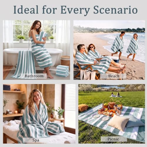 Large Microfiber Bath Towel Set - Light Green, 34.6 x 67 Inches, 4 Pieces