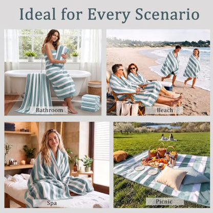 Large Microfiber Bath Towel Set - Light Green, 34.6 x 67 Inches, 4 Pieces