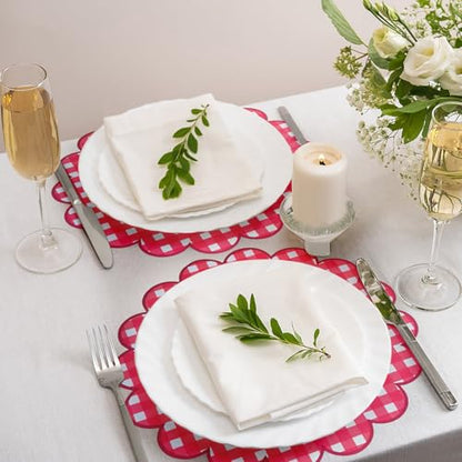 Red Gingham Checkered Paper Placemats - 13.5 Inch Disposable Table Mats for Summer Picnic & Party