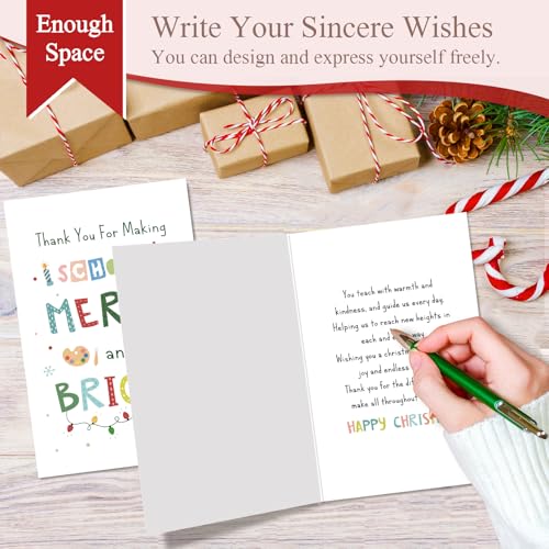 Christmas Thank You Card for Teacher - Teacher Appreciation Holiday Card with Envelope - Variation 224