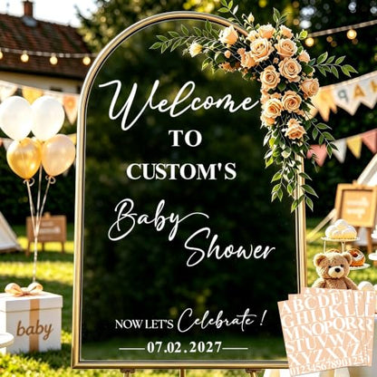 White Baby Shower Welcome Mirror Sign Decal - Custom Name Oh Baby Vinyl Lettering