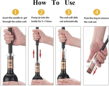 Air Pressure Pump Bottle Opener With One Foil Cutter,One Vacuum stopper and One Wine Aerator Pourer，Efficient|Lightweight|Funny Cork Remover,Great For Wine Lovers,Perfect Wine Gift. (4)
