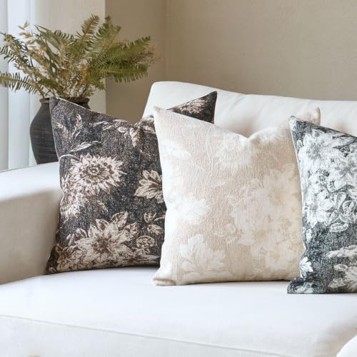 Vintage Floral Pillow Cover 20x20 Inches - Brown Fabric, Single Sided