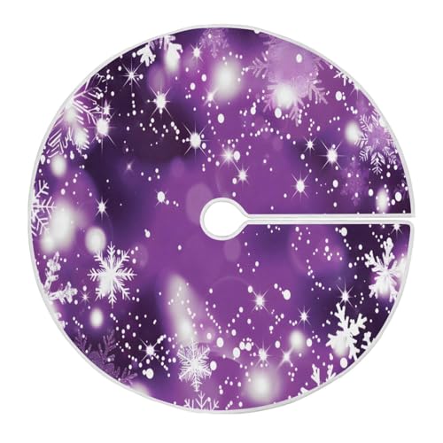 Christmas Tree Skirt Decoration 35.4 Inch with Purple Glitter Snowflakes - Holiday Home Decor