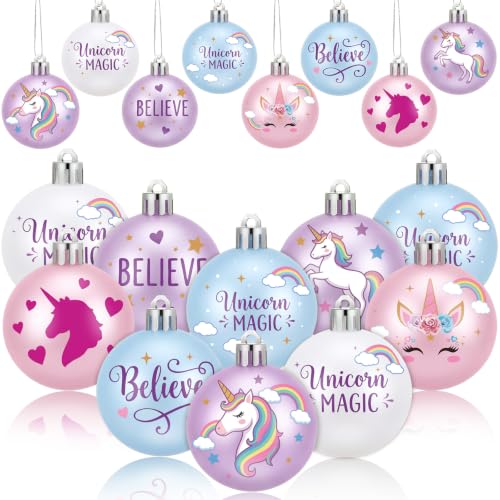 Unicorn Christmas Ornaments Set - 24 Fairy Tale Tree Decorations - Pink Purple Blue