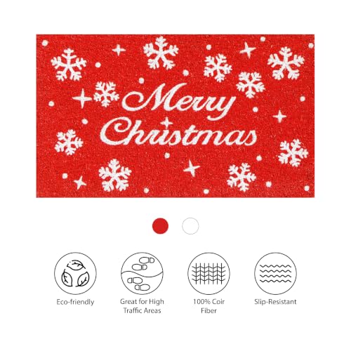 Christmas Snowflakes Doormat 24x36 Inches - Red White Holiday Decor