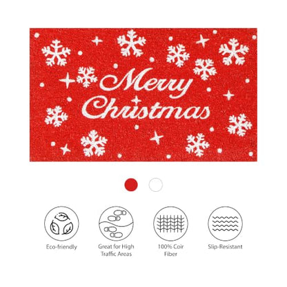 Christmas Snowflakes Doormat 24x36 Inches - Red White Holiday Decor