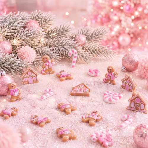 Mini Pink Gingerbread Man Christmas Ornament Set - 210pcs Holiday Decor